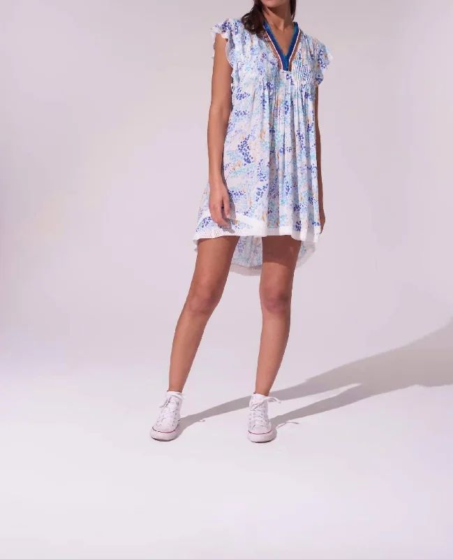 Sasha Mini Dress in White Blue Tulipe