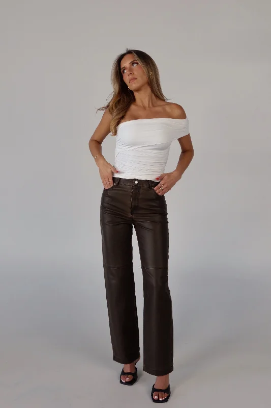 Brown Vintage Washed Pleather Pants