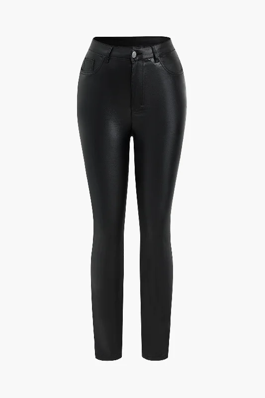 Basic Faux Leather Trousers