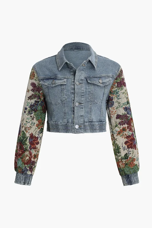 Floral Denim Patchwork Outerwear