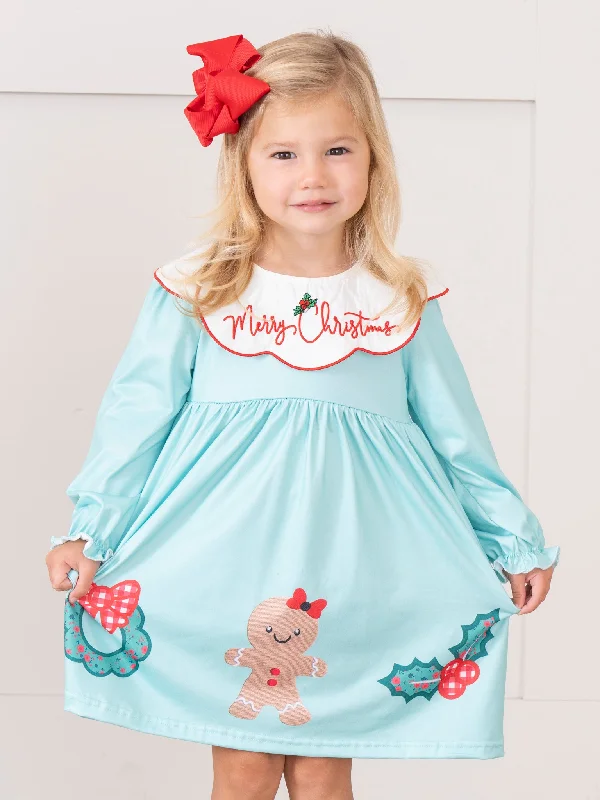 Teal & Red Gingham "Merry Christmas" Dress