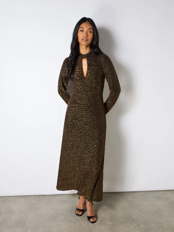 Zara Gold Sparkle Jersey Keyhole Front Dress