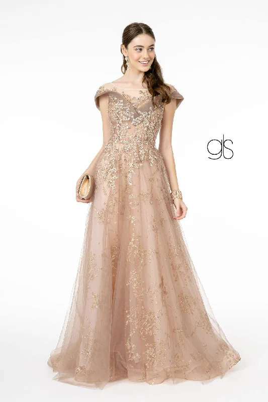 Glitter Mesh A-Line Long Prom Dress