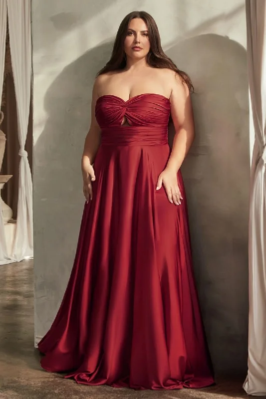 Cinderella Divine 7496C Plus Size Long Formal Strapless Satin A Line Prom Dress