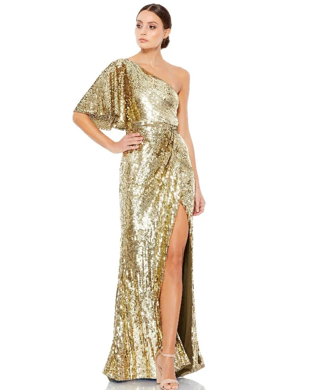 Gold 6 Mac Duggal 93540 Long One Shoulder Bell Sleeve Gown Sale