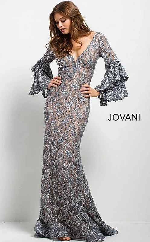 Jovani 57048 Prom Long Sleeve Mermaid Lace Dress