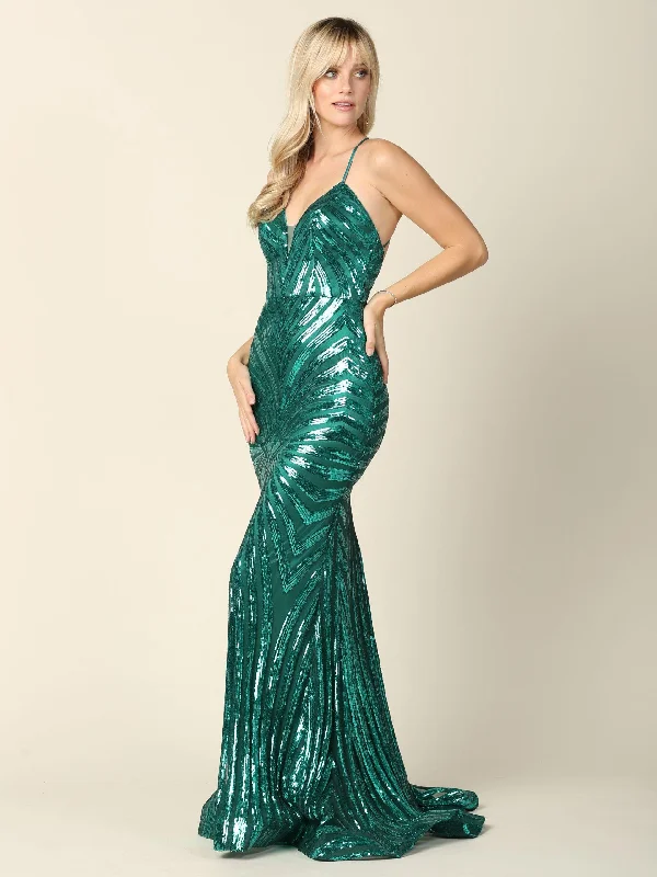 Long Formal Spaghetti Strap Sequins Prom Dress