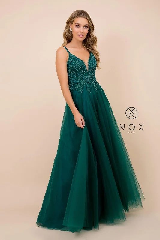 Long Tulle Embroidered Bodice Dress Prom Gown