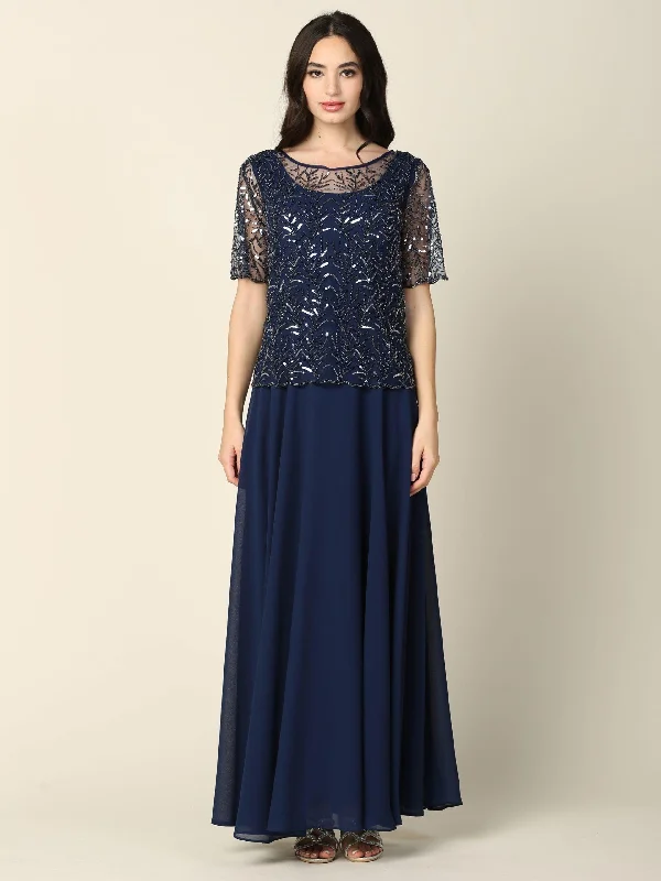 Mother of the Bride Beaded Long Formal Chiffon Gown