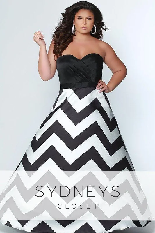 Sydneys Closet Long Chevron Print A-Line Skirt Plus Size Prom Dress