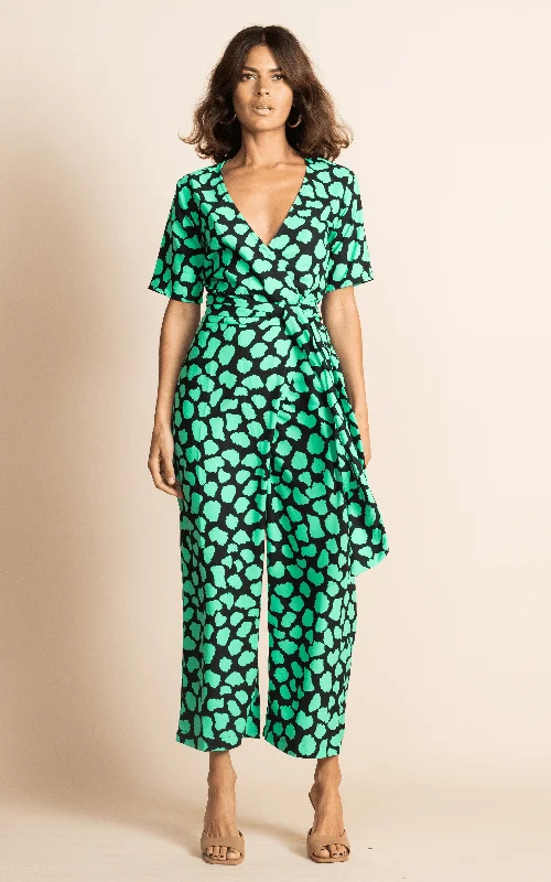 Atlantis Wrap Jumpsuit In Green Cloud