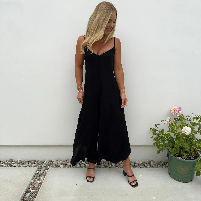 Lazy Days Jersey Wide Leg Black Jumpsuit