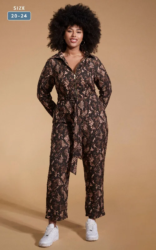 Roxanna Jumpsuit In Brown Snake - Extended Sizing