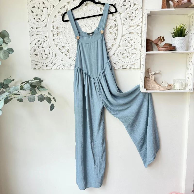 So Darling Button Up Wide Leg Jumpsuit in Blue