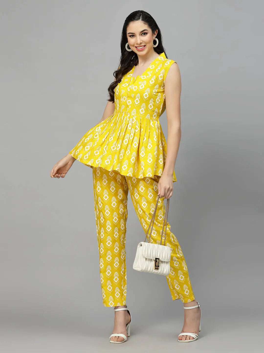 Women Printed Standard Yellow Jumpsuits & Sets