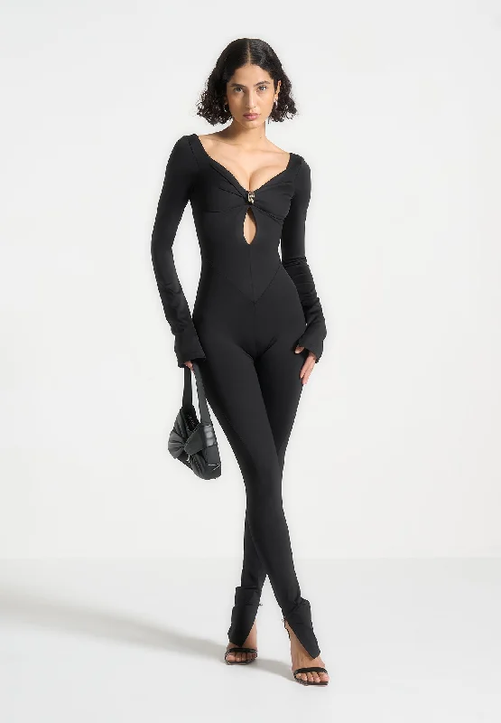 Twisted Bust Off Shoulder Jumpsuit - Black