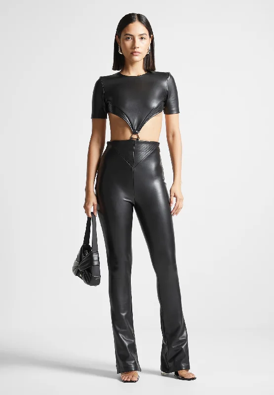 Leather Backless Jumpsuit - Black