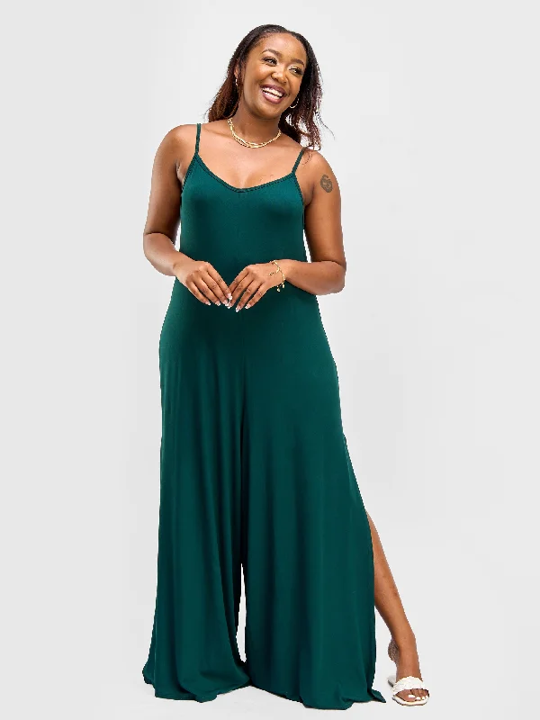 Vivo Essentials Lounge Jumpsuit with Slits - Dark Green