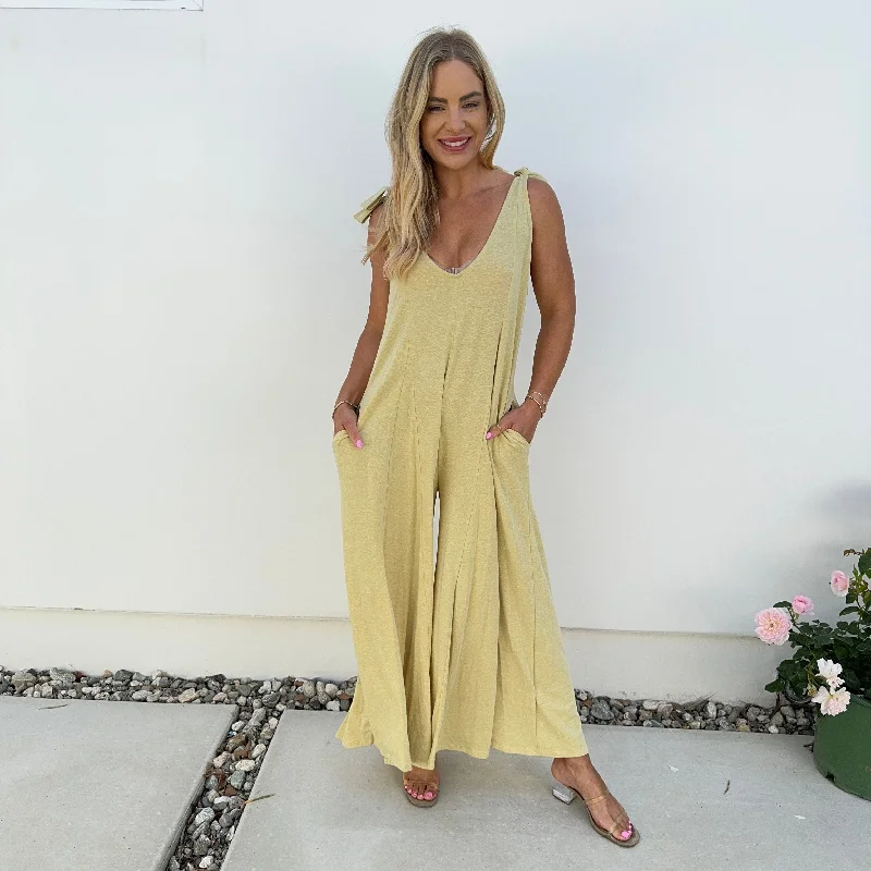 Yellow Terry Cloth Wide Leg Jumpsuit