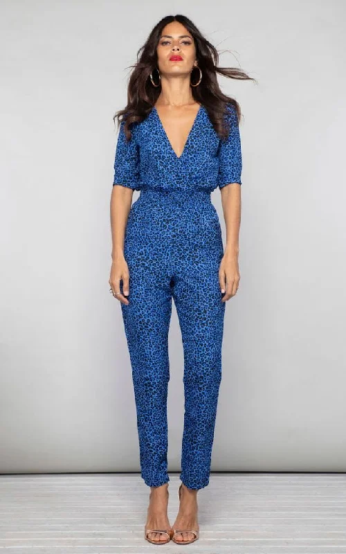 Zion Jumpsuit In Blue Ditzy Leopard